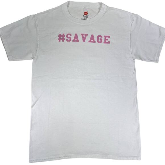 White #SAVAGE Short Sleeve Crew Neck Tee Shirt Size S/P/CH - Picture 1 of 10